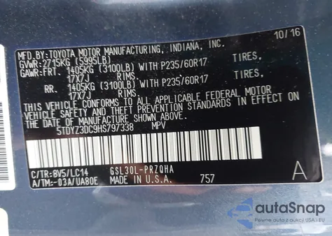 2017 Toyota Sienna Xle 8 Passenger from USA, damaged, VIN 5TDYZ3DC9HS797338